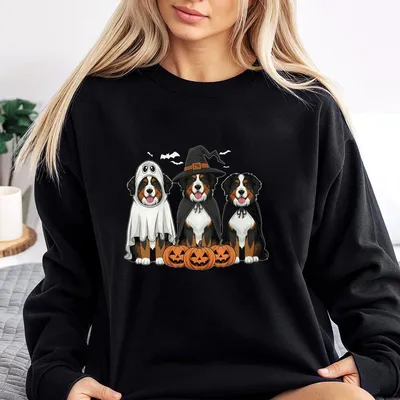 Bernese Mountain Dog Ghost Sweatshirt Retro Halloween Dog Graphic Sweatshirt Spooky Season Sweatshirt Cute Ghost Dog