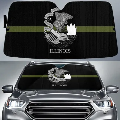 Illinois Flag Thin Green Line Printed Car Sun Shades Cover Auto Windshield PrintSyde