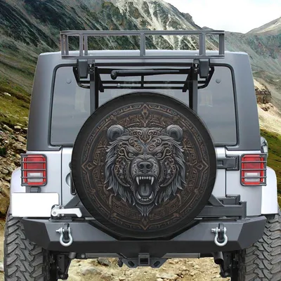 Grizzly Bear Metal Bronze Spare Tire Cover, Rustic Mountain Adventure Design, Animal Car Accessory For Nature Lovers Spare Tire Cover
