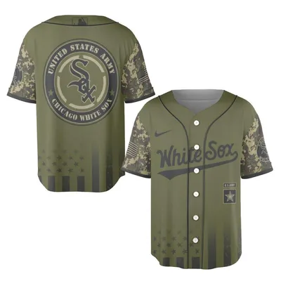 Baseball Jersey, White Sox Military Camo Design, Us Army Veteran Fan Baseball Jersey, Olive Green Tribute