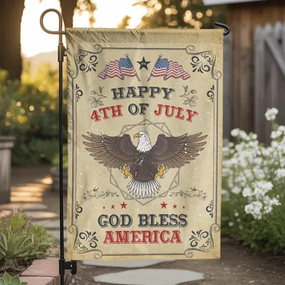 Happy 4th Of July Garden Flag , God Bless America Patriotic Outdoor Decor Vertical Garden Flag