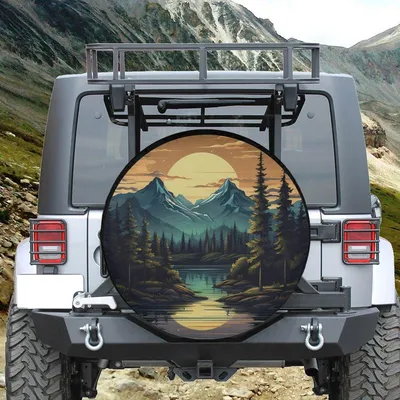 Mountain Lake Forest Spare Tire Cover, Pine Trees Wheel Protector, Outdoors Nature Landscape Car Accessories, Camping Hiking Gift Spare Tire Cover