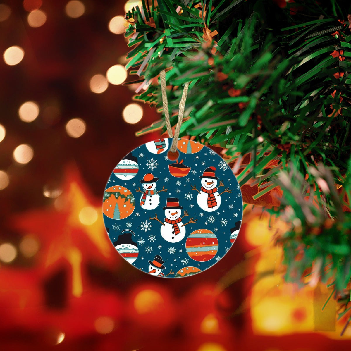Snowman and Ornaments Pattern Christmas Tree Ornament