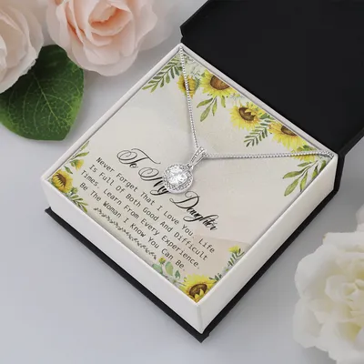 To My Daughter Forever Love Necklace Message Card - To My Daughter Necklace, Sunflower Necklace, Daughter Gift From Mom, Gifts To Daughter From Dad - Dad To Daughter Necklace Jewelry Gift Love Dad To Daughter Necklace