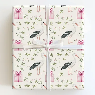 Pink Ribbon Arrival - Gift Wrap for Christmas, Holidays Wrapping Paper, Christmas Wrapping Paper