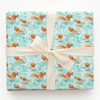 Pool Day with the Red Goldens - Gift Wrap for Christmas, Holidays Wrapping Paper, Christmas Wrapping Paper