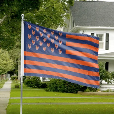 Mets Horizontal House Flag, New York Baseball, Blue Orange Stripes, Sports Fan Yard Decor, Team Pride Horizontal House Flag