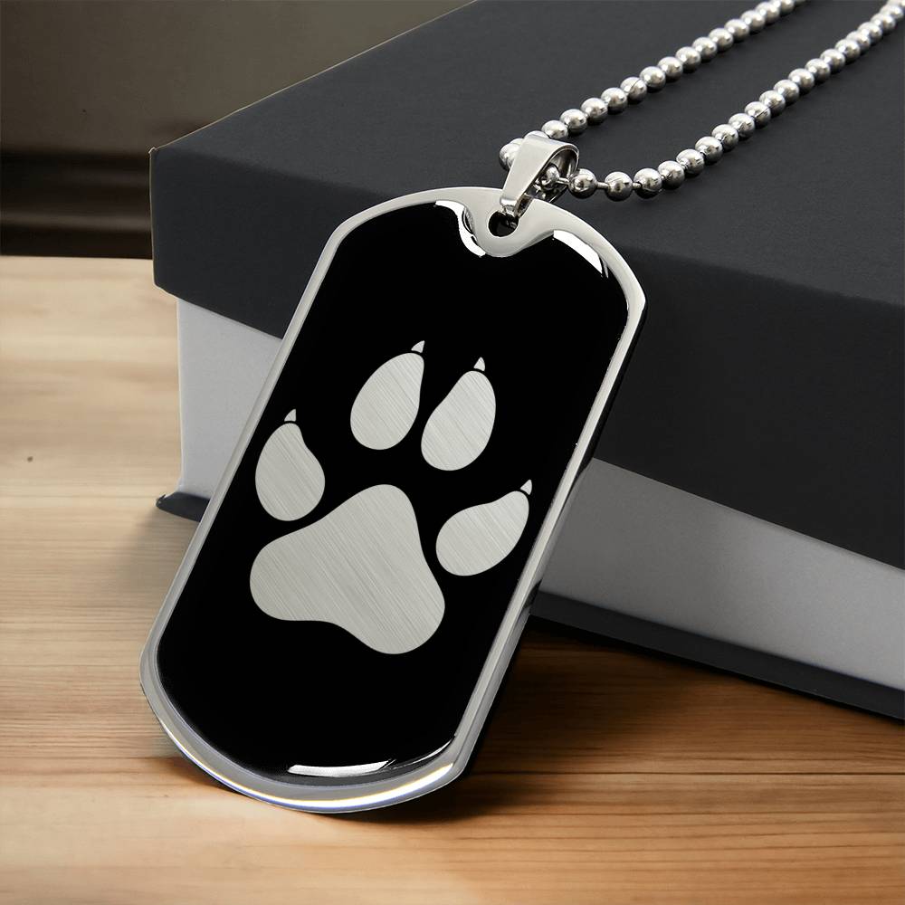 Black Fenrir Wolf Paw Print - Dog Tag Necklace - Norse Mythology - Army Tag Necklace, Dog Tag