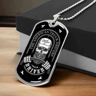 Dog Tag Necklace - Trucker Definition Truck Driver Big Rig Long Haul Transportation Career Job Birthday Jewelry Gift - Army Tag Necklace, Dog Tag