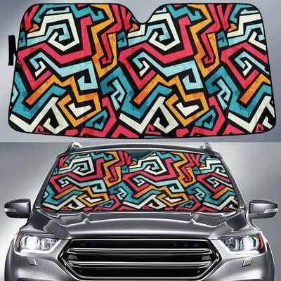 Zigzag Rainbow Lunarable Tribal Seamless Pattern Car Sun Shades Cover Auto Windshield PrintSyde