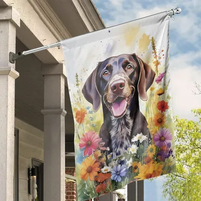 German Shorthaired Pointer Floral Garden Flag, Spring Dog Lovers Vertical House Flag
