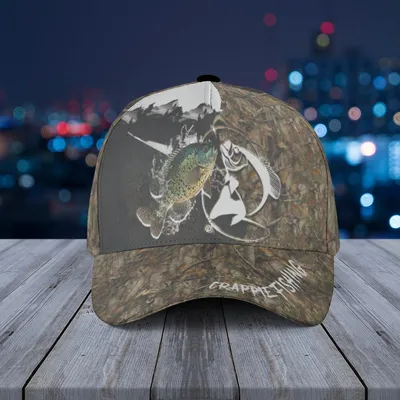 Crappie Fishing Baseball Cap All-Over Camo Leaf Pattern Outdoor Gift For Anglers Baseball Cap