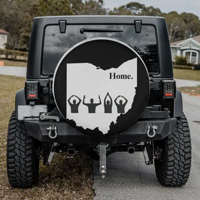 Ohio Home State Spare Tire Cover, Black White Outline Wheel Protector, Midwest Us Pride Waterproof Vinyl, Universal Fit Spare Tire Cover