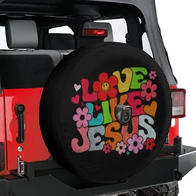 Love Like Jesus Spare Tire Cover, Christian Groovy Retro Floral Design, Faith Inspirational Tire Cover Spare Tire Cover