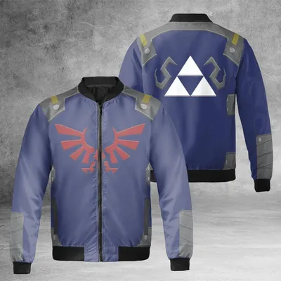 “Hylian Shield Windproof Bomber Jacket, Legend Of Zelda Inspired Armor Design, Triforce Hero Streetwear Bomber Jacket