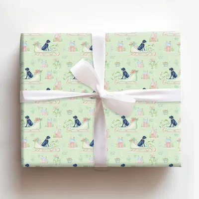 Black Lab Sleigh - Gift Wrap for Christmas, Holidays Wrapping Paper, Christmas Wrapping Paper