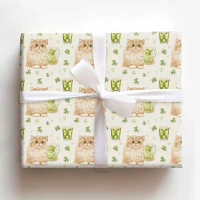 Brews with the Persian Longhair - Gift Wrap for Christmas, Holidays Wrapping Paper, Christmas Wrapping Paper