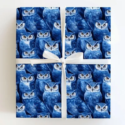 Hoot Blue - Gift Wrap for Christmas, Holidays Wrapping Paper, Christmas Wrapping Paper