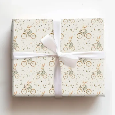 Bunny on a Bike - Gift Wrap for Christmas, Holidays Wrapping Paper, Christmas Wrapping Paper