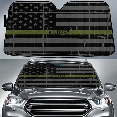 Military Thin Green Line American Flag Printed Car Sun Shade Cover Auto Windshield PrintSyde