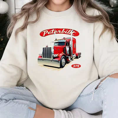379 Red Peterbilt Sweatshirt, Trucker Graphic Sweatshirt Classic Big Rig Sweatshirt For Men,Long Haul Trucker Gift,Casual Sweatshirt