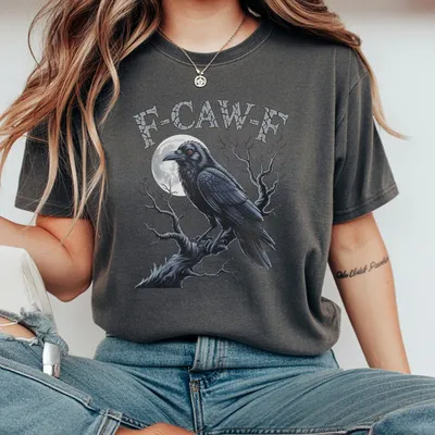 Sale Up To 45 Spooky Raven Caw Moonlight Halloween T-Shirt Scary Crow Tree Graphic T-Shirt Gothic Horror