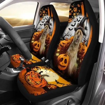 Cairn Terrier Halloween Pumpkin Scary Moon Car Seat Covers
