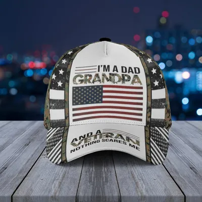 Baseball Cap Patriotic Veteran Tribute With Flag And Camouflage Dad Grandpa Statement Design Baseball Cap