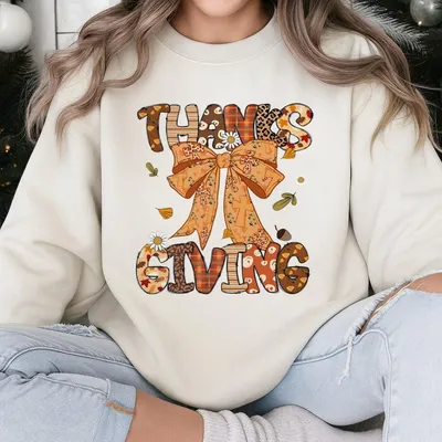 Coquette Bow Thanksgiving Sweatshirt, Autumn Fall Sweatshirt, Thanksgiving Sweatshirt, Preppy Thankfull Sweatshirt