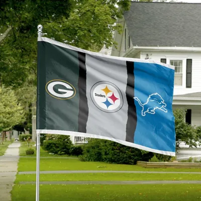 Triple Team Rivalry Design, Green Yellow Gray Blue Sports Theme With Bold Logos, Horizontal House Flag Horizontal House Flag