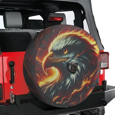 Lotus Print Handmade Eagle Spare Tire Cover With Backup Camera Hole, Eagle Lovers Spare Tire Cover Spare Tire Cover