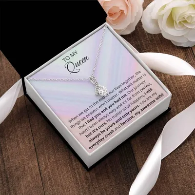 Ribbon Pendant 14K White Gold Plated Necklace - To My Queen Alluring Beauty Necklace