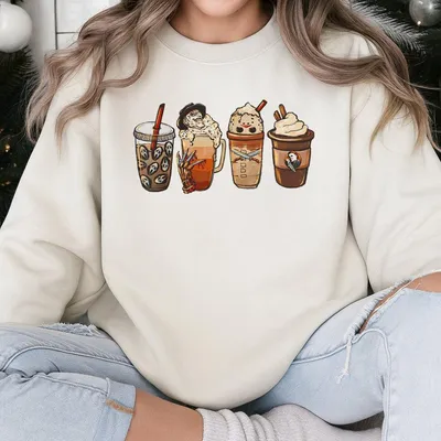 Halloween Coffee Sweatshirt, Spooky Latte Sweatshirt, Fall Pumpkin Spice Sweatshirt, Cute Coffee Cup Graphic
