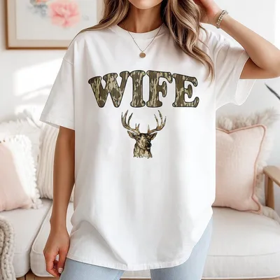 Wife Deer Hunt Camo Bottomland Pattern  T-Shirt Mama Hunting Season T-Shirt