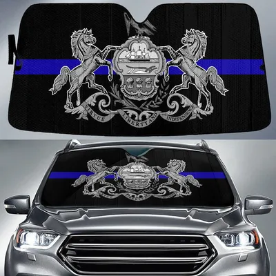 Pennsylvania State Subdued Flag Thin Blue Line Printed Car Sun Shades Cover Auto Windshield PrintSyde