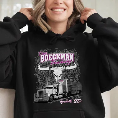 Livestock Hauler Trucking Hoodie Western Skull Graphic, Chrome Semi Trailer And Tyndall Sd Text; Gift For Cattle Haulers And Diesel Truck Lovers