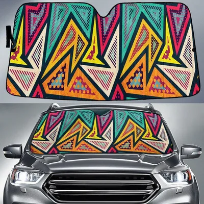 Bold Retro Geometric Pattern Colorful Geo Pattern Car Sun Shades Cover Auto Windshield PrintSyde