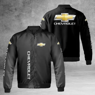 Chevrolet Windproof Bomber Jacket, Classic Gold Bowtie Logo, American Muscle Car Enthusiast Gift Bomber Jacket