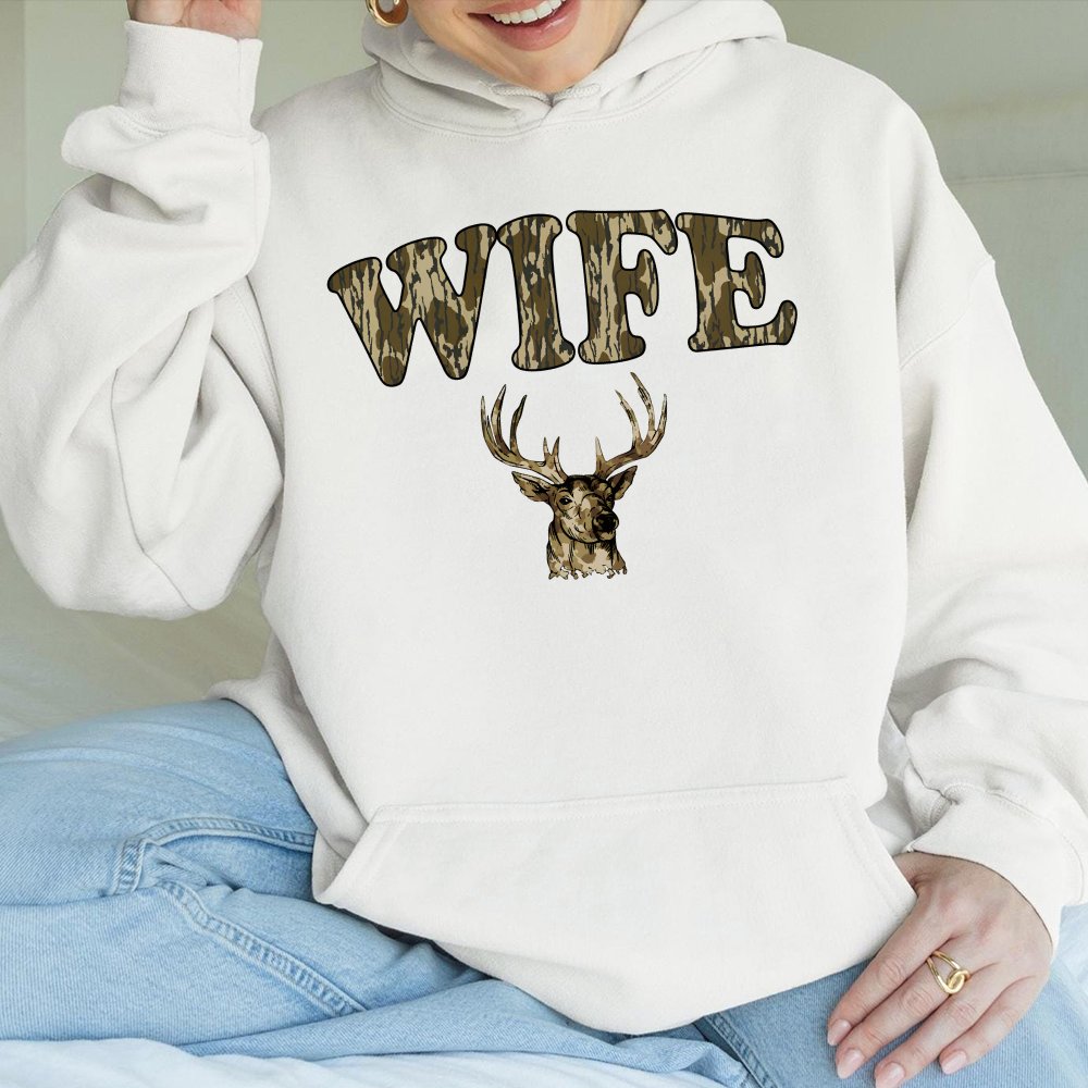 Wife Deer Hunt Camo Bottomland Pattern Hoodie Mama Hunting Season Hoodie