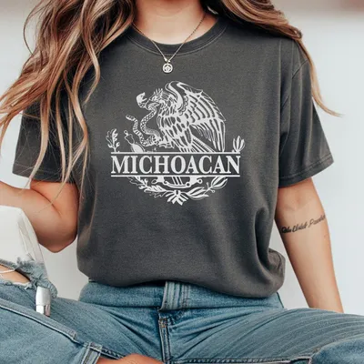 Michoacan Mexico Eagle Emblem Mexican Flag T-Shirt Crew Neck Casual Style Regular Fit Lightweight Comfort Streetwear Gift