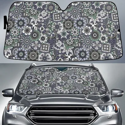 Grey Collection Of Tropical Flowers White Theme Car Sun Shades Cover Auto Windshield PrintSyde