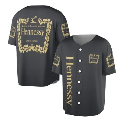 Hennessy Limited Edition Baseball Jersey, Luxury Cognac Black & Gold Design, Custom Alcohol Themed Apparel, Us Gift Baseball Jersey