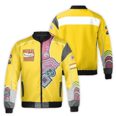 Build Your Future Windproof Bomber Jacket, Bold Yellow Abstract Wave Art, Seoul Streetwear Bomber Jacket