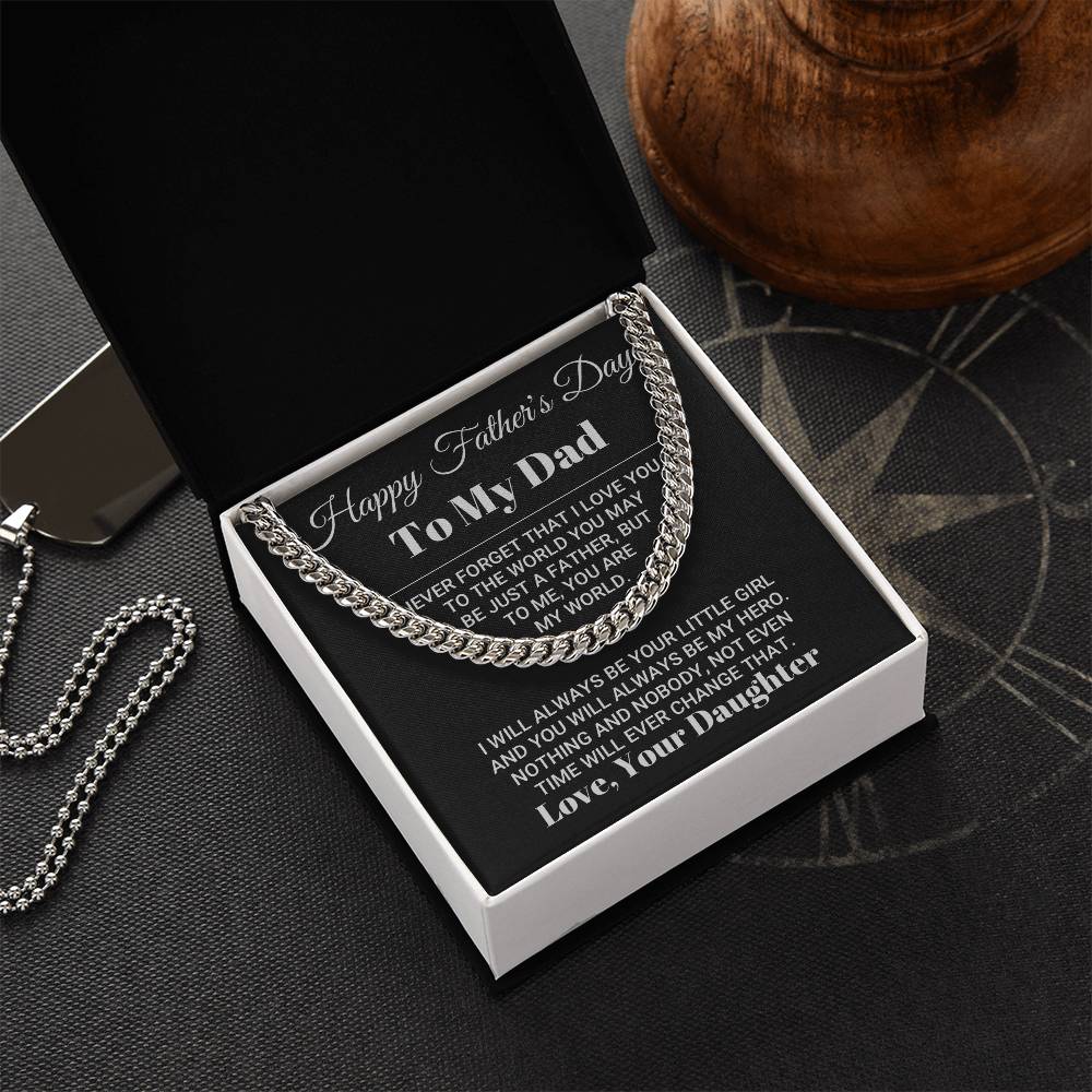 My Dad My World Father's Day Necklace Cuban Link Chain