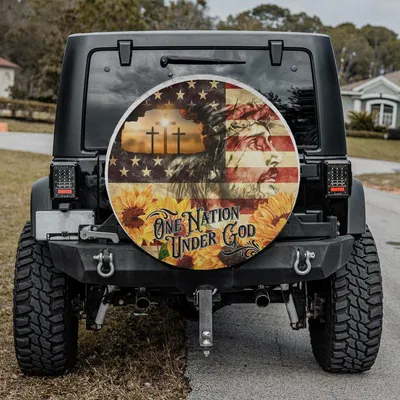 Vintage American Flag Jesus Spare Tire Cover Car Sunflower Cross God Wheel Cover Spare Tire Cover