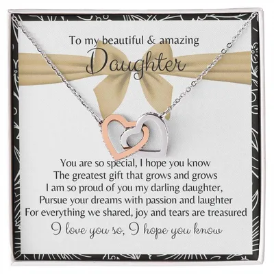 To My Beautiful Daughter 2 Hearts - Exclusive Offer Ribbon Interlocking Hearts Necklace