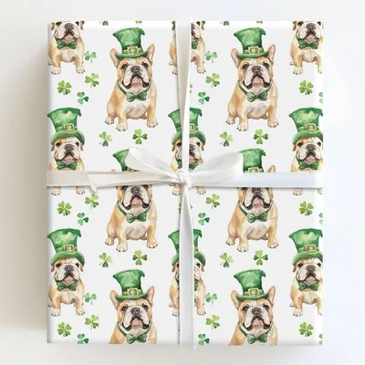 Leprechaun Bulldog - Gift Wrap for Christmas, Holidays Wrapping Paper, Christmas Wrapping Paper