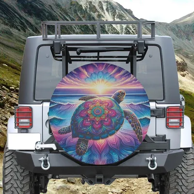 Mandala Sea Turtle Spare Tire Cover, Ocean Spirit Design, Boho Beach Car Accessory With Or Without Backup Camera Hole Spare Tire Cover