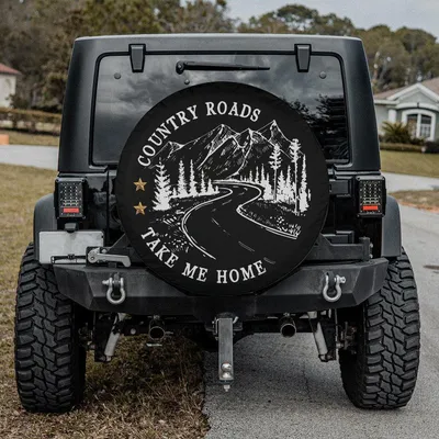 Country Roads Take Me Home Spare Tire Cover, Rustic Mountain Forest Design, Western Adventure Themed Outdoor Tire Cover Spare Tire Cover