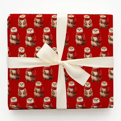 Sea Otter Scarf - Gift Wrap for Christmas, Holidays Wrapping Paper, Christmas Wrapping Paper